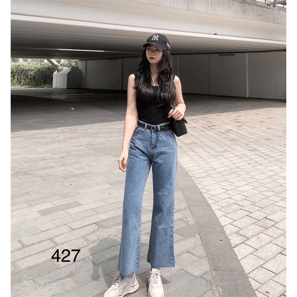 Quần jeans dài nữ ống suông đứng lưng cao 65, basic trơn đơn giản nhưng chất, quần bò rin culottes rách nhẹ chuẩn form