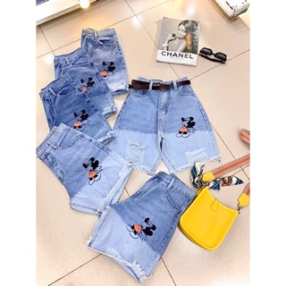 🔅quần jeans ngố mickey đỏ wash 2 màu