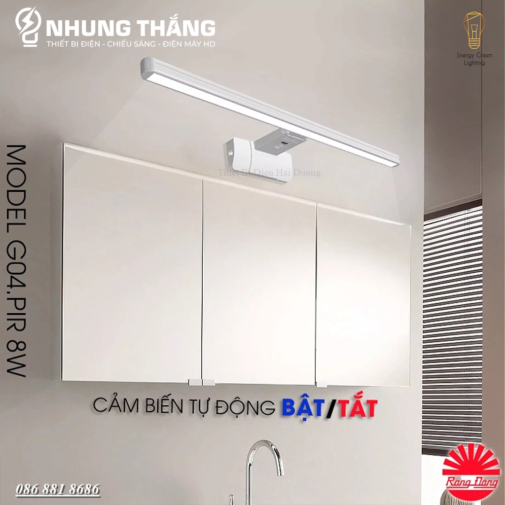 Đèn Chiếu Gương Rạng Đông G04.PIR 8W - Đèn LED Chiếu Sáng Gương Trang Điểm Thông Minh Tự Động Bật Tắt - Bảo Hành 1 Năm