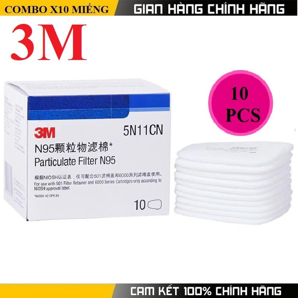 Combo 10 tấm lọc 5N11 tiêu chuẩn KN 95 dùng ngăn bụi, ngăn ẩm cho phin lọc 3M 6001, 6003, 6006, 6009