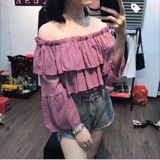 XẢ-Áo trễ vai Loại 1 vải thô đũi chất đẹp sang chảnh