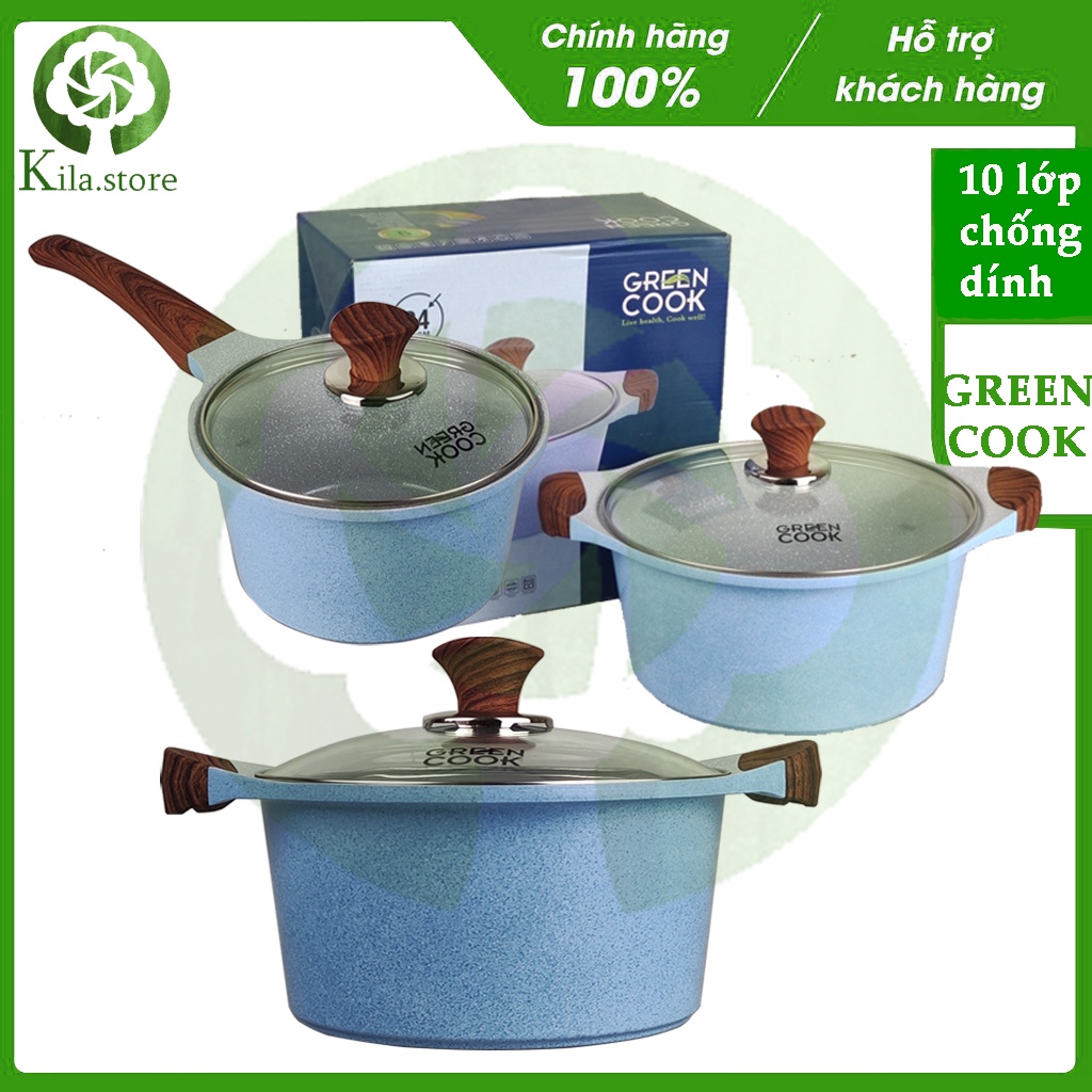 Nồi đúc chống dính men đá Sapphire Greencook GCS09-20IH - 20cm / GCS09-24IH - 24cm dùng được trên bếp từ
