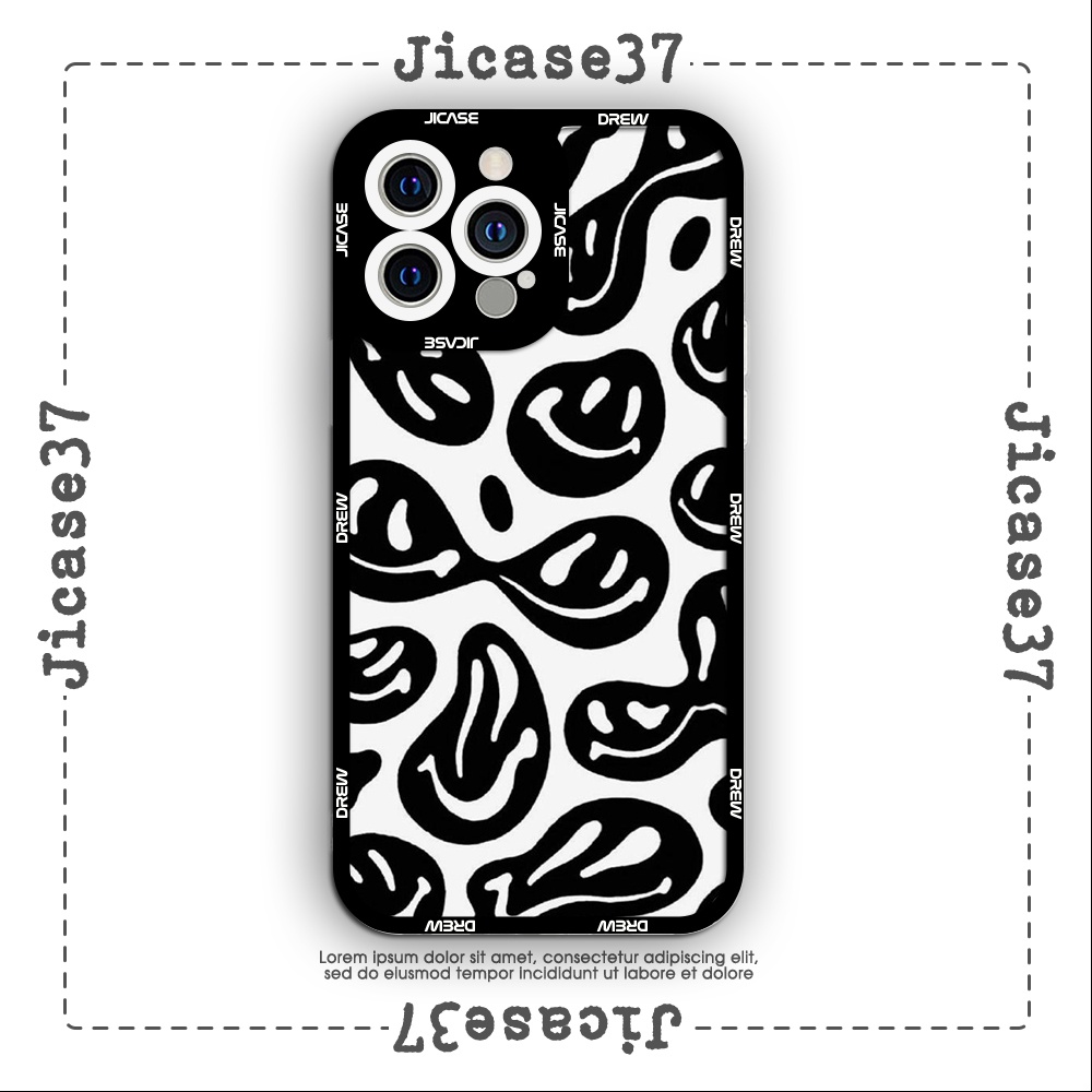 Ốp lưng iPhone Cạnh Vuông Samsung Xiaomi Oppo Jicase Drew mặt cười đen trắng