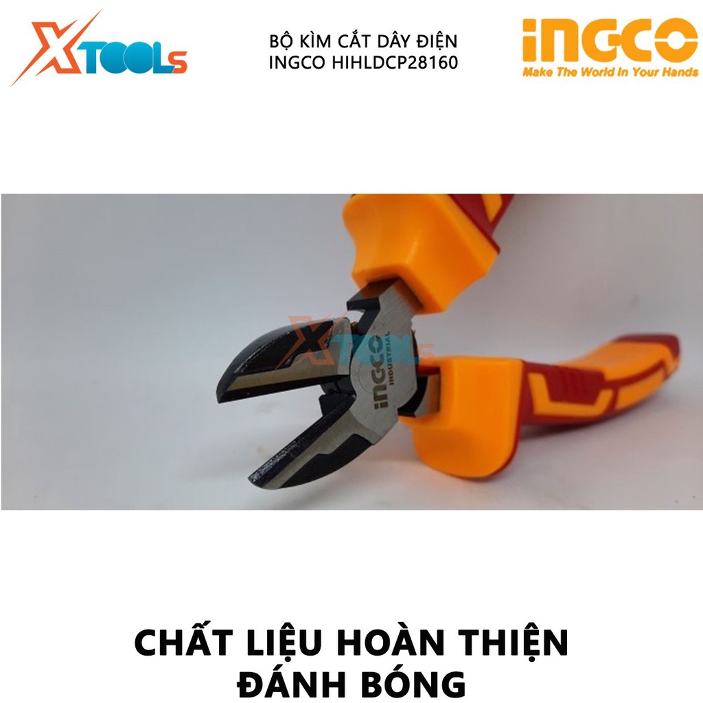 Kìm cắt cách điện INGCO HIHLDCP28160 | kềm cách điện Chiều dài kìm 6&quot; (160mm) Tay cầm cách điện lên đến 1000V cắt, kẹp,