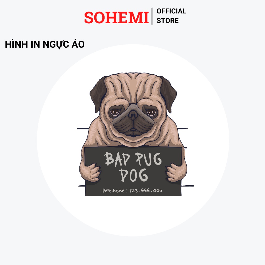 Áo thun nam SOHEMI họa tiết CÚN SO06 màu trắng cổ tròn vải cao cấp co giãn 4 chiều