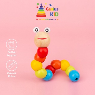 Đồ chơi Montessori - Sâu gỗ uốn dẻo, Đồ chơi phát triển trí tuệ thương hiệu Genius KID
