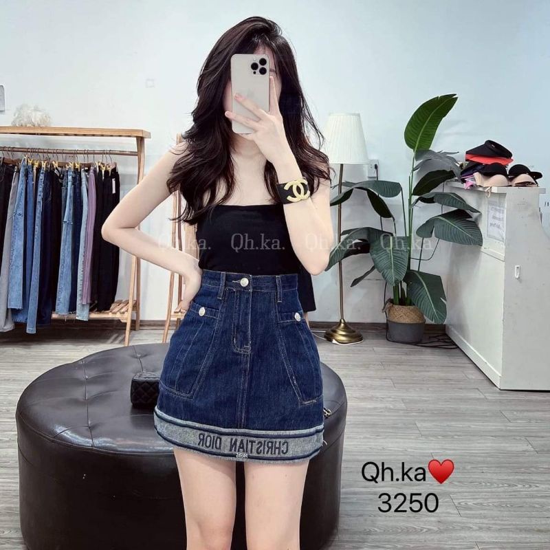 Chân váy jeans chữ gấu hàng QCL1