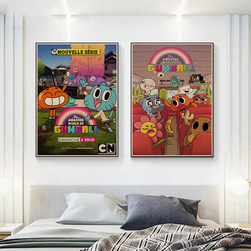 Tấm Áp Phích Trang Trí Phòng Trẻ Em Bằng Giấy kraft Chất Lượng Cao In Hình Hoạt Hình world of gumball