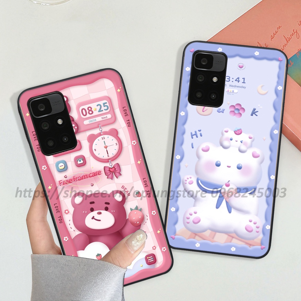 Ốp lưng Xiaomi Redmi 10 in hình 3D gấu,thỏ cute dễ thương