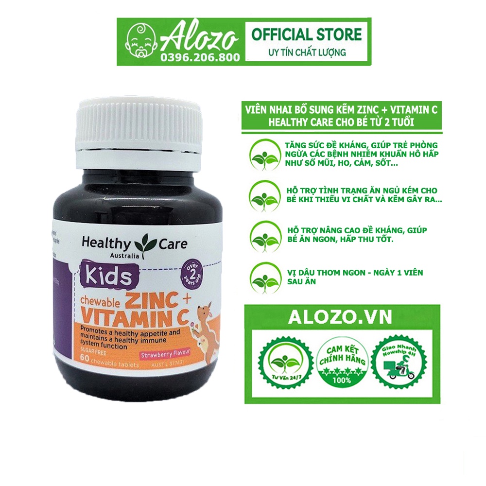 Viên Nhai Hỗ Trợ Bổ Sung Kẽm Zinc + Vitamin C Healthy Care hỗ trợ tăng đề kháng Cho Bé
