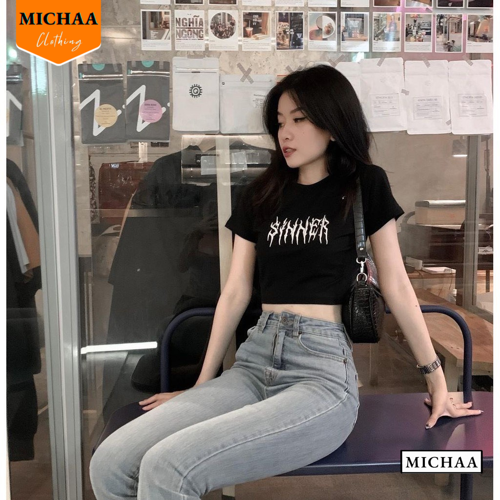 Áo Croptop Nữ Cổ Tròn Tay Ngắn SINNER Đẹp Ôm Body, Áo Thun Croptop Kiểu Sexy Chất Thun Borip - MICHAA CR67