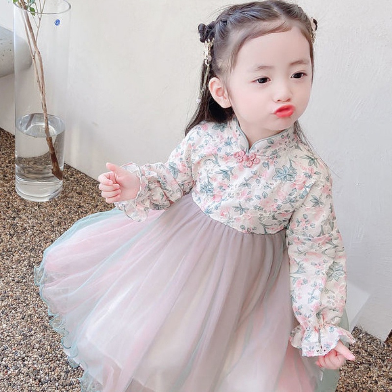 Đầm bé gái thêu hoa phong cách Trung Quốc