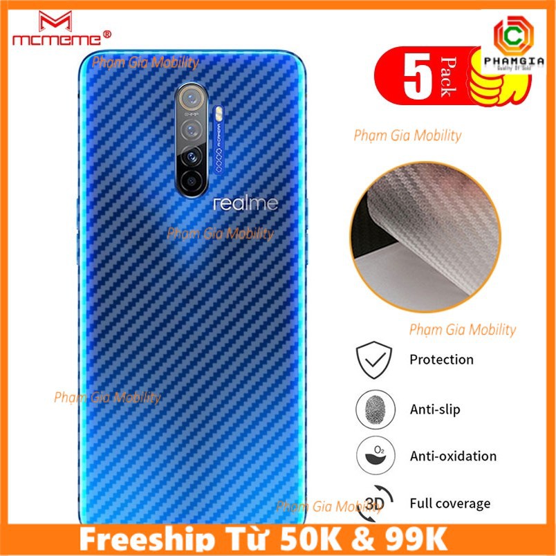 Miếng dán mặt lưng skin carbon cho các dòng Realme X2 5 3 2 Pro XT 730G Q 3i X C2 C1 2019 2018 U1   CACBON