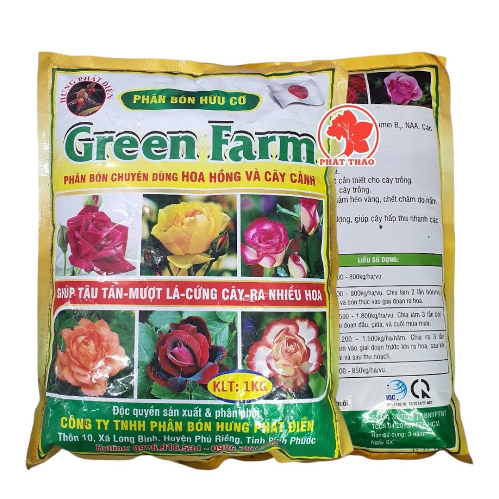 Phân bón GREEN FARM 1kg hữu cơ và NPK chuyên cho hoa hồng, cây cảnh
