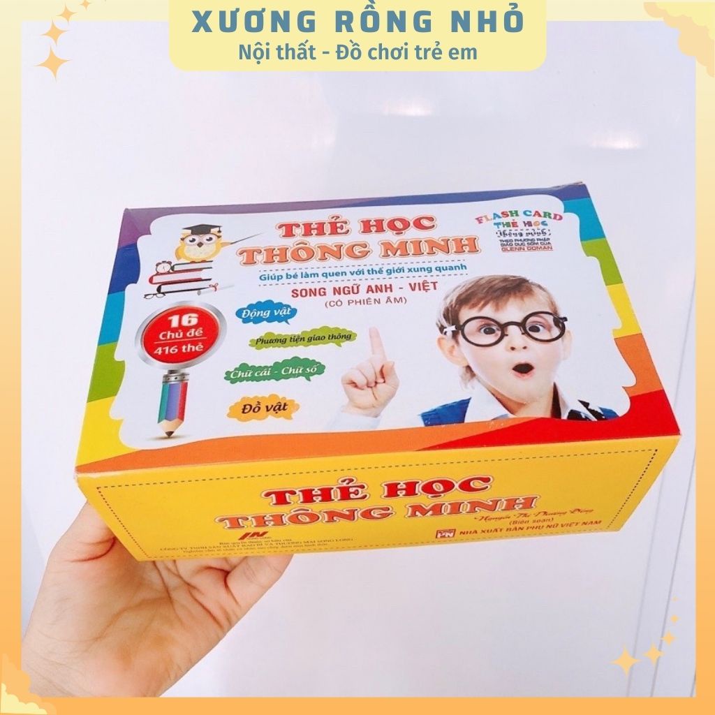 Bộ thẻ học thông minh 16 chủ đề 416 thẻ, thẻ flashcard song ngữ cho bé, thẻ hình con vật, chữ cái – Xương Rồng Nhỏ