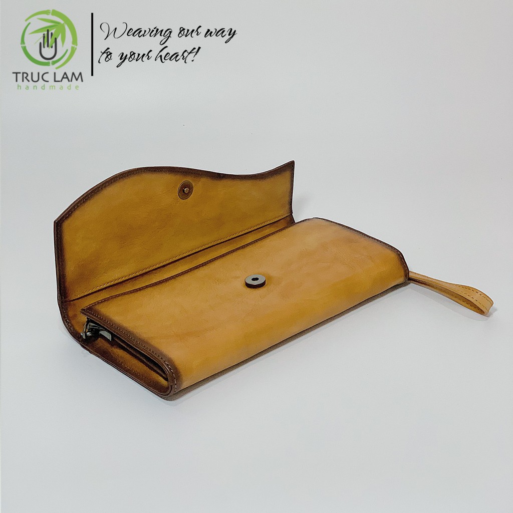 Ví Dài Cầm Tay Thời Trang Nữ Da Thật Cao Cấp Họa Tiết Lông Vũ Size Lớn Kèm Dây Đeo Ánh Kim – Trúc Lâm Handmade