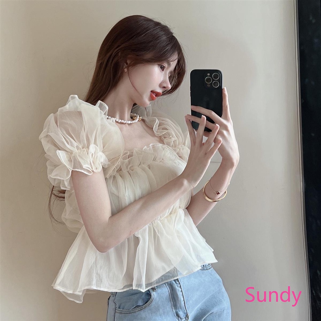 Áo Voan Trễ Vai Tay Phồng Quyến Rũ Thời Trang Hè Cho Nữ