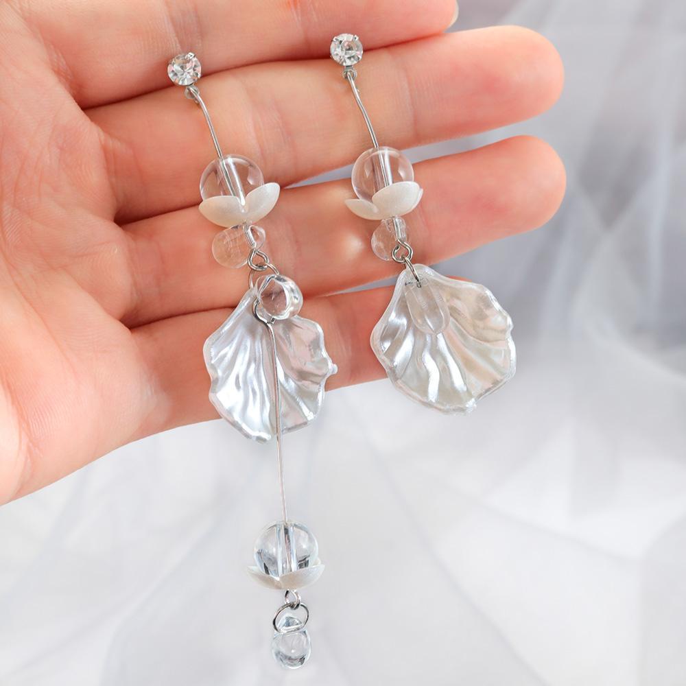 BSUNS Bông Tai Hình Hoa Lá Bằng Nhựa Acrylic Màu Trắng Ngọt Ngào