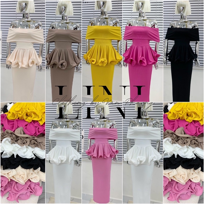 (THIẾT KẾ CC) LINI STORE • SET TRỄ VAI PELUM ĐUÔI ÁO HOA RŨ CHÂN VÁY BÚT CHÌ HOT HIT - BAO SANG CHẢNH