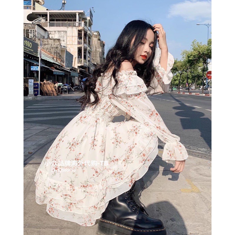 VÁY HOA NHÍ TRỄ VAI HÀNG QUẢNG CHÂU 2 LỚP SIÊU XINH