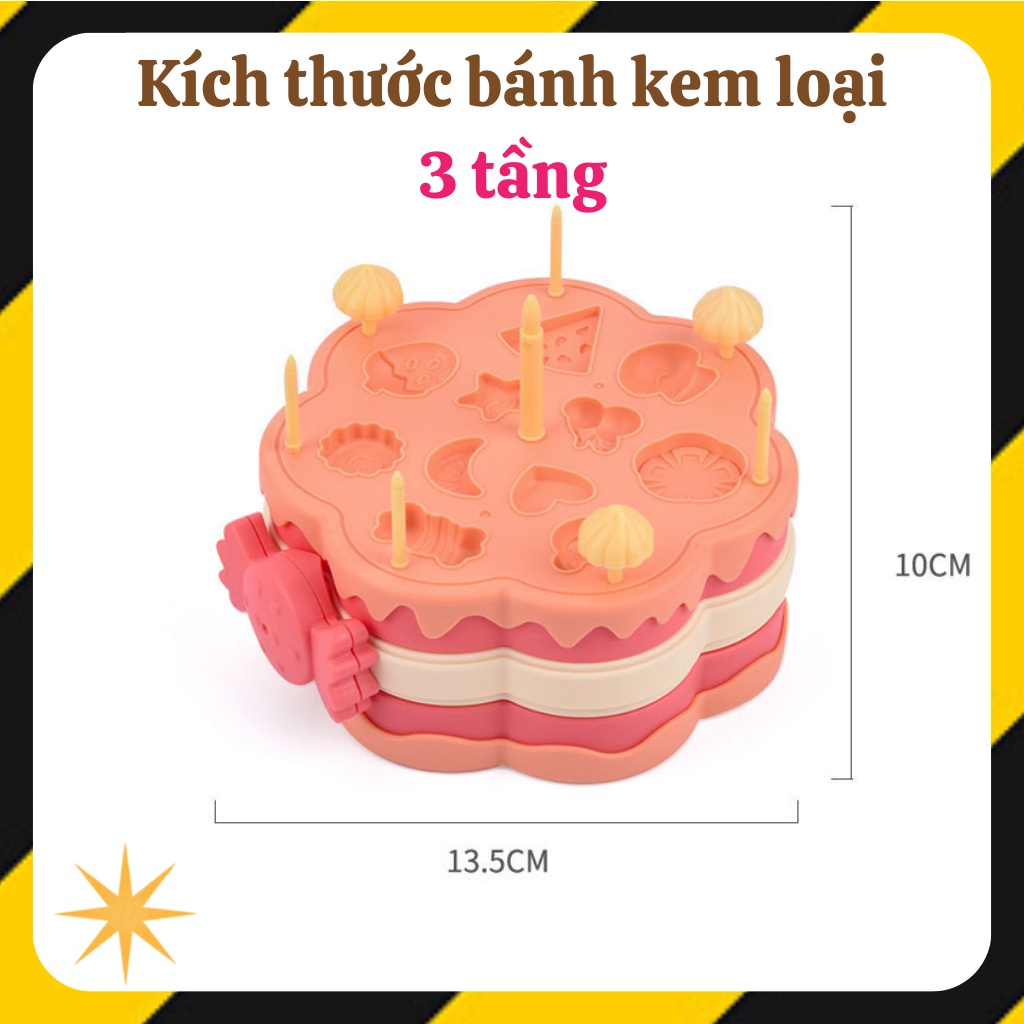 Đồ Chơi Bánh Kem Sinh Nhật Nhiều Tầng Kết Hợp Khuôn Làm Bánh Hamburger, Hoa Quả, Cơm Nắm Từ Đất Nặn Dành Cho Bé