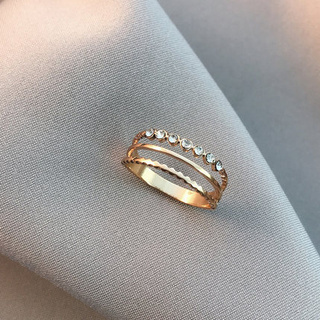 Nhẫn thép titan khảm đá màu vàng hồng nữ tính mô phỏng hoa gypsophila/vương miện độc đáo