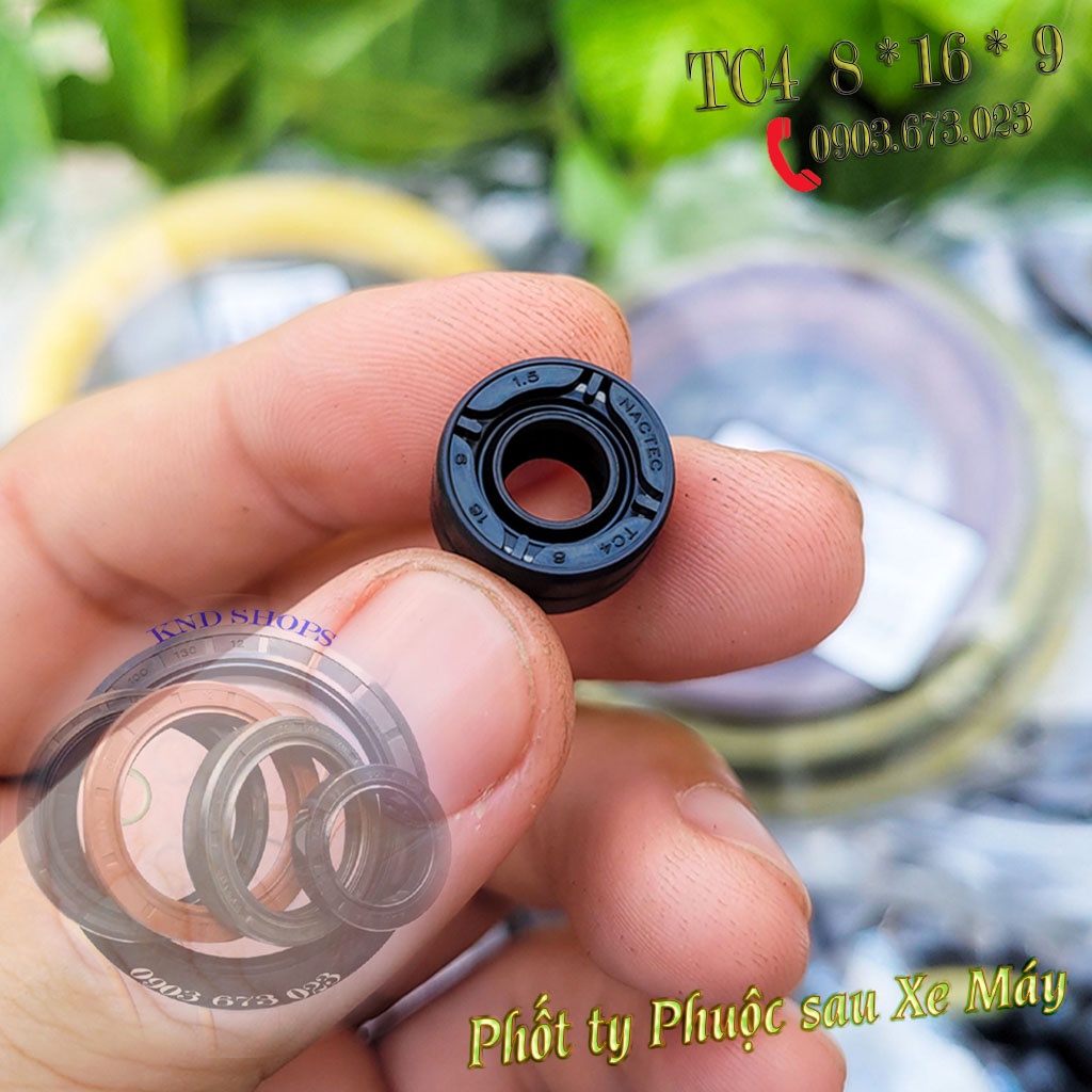 Phốt dầu ty phuộc sau xe máy, xe đạp điện,...Phốt cao su chặn nhớt loại vòng đệm 1 lò xo Nactec TC4 8*16*9 | KND Shops