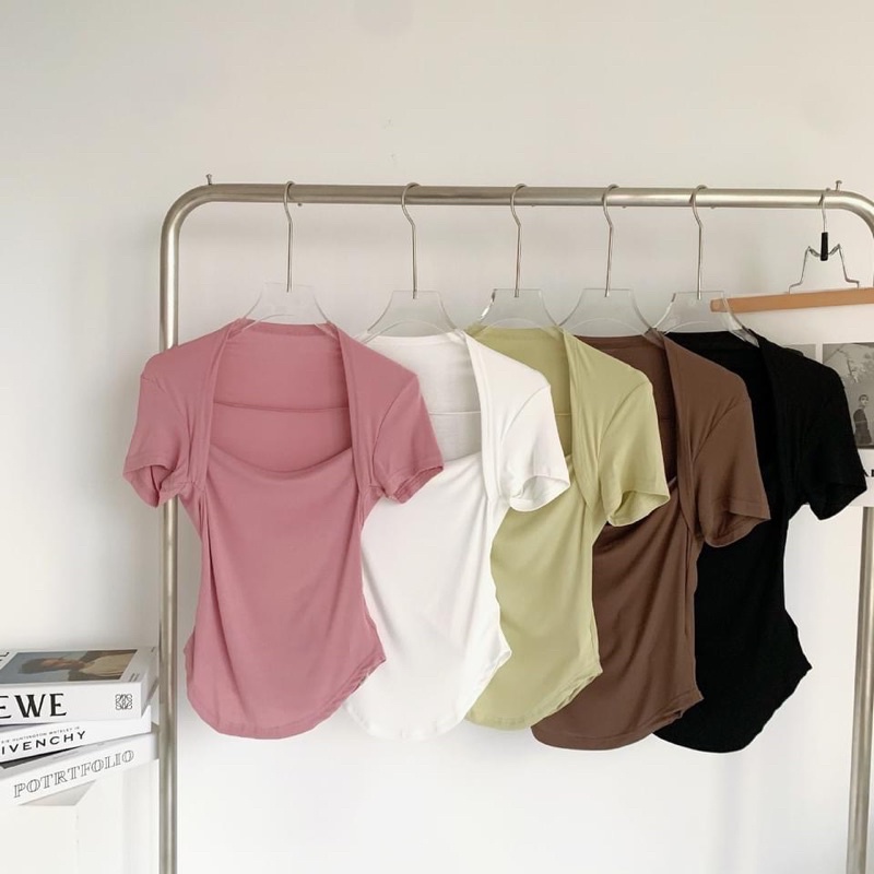 Áo thun body co dãn cổ vuông tôn dáng