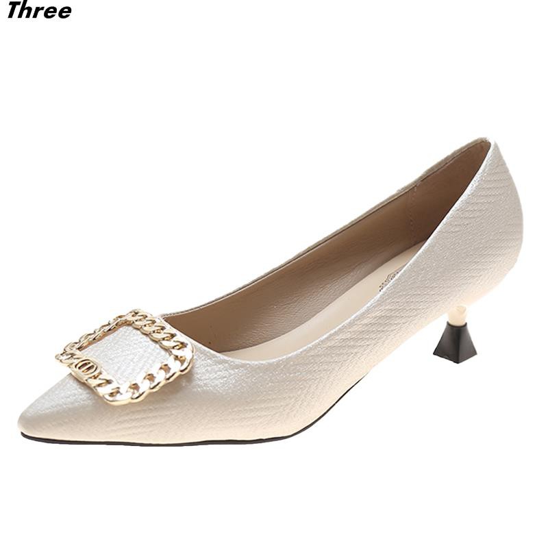 Women's shoes, high heels rhinestone square buckle single shoes women pointed shallow mouth bridesmaid shoes stiletto evening dress women