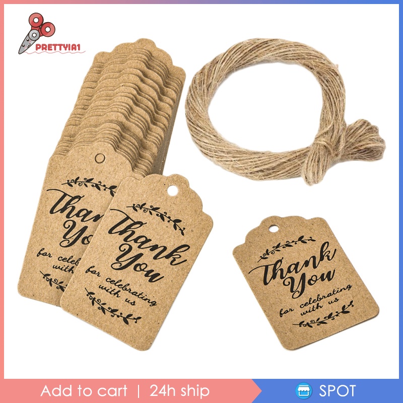 1 [Prettyia1] 100 Nhãn Giấy Kraft Thank You Dán Quà Tặng Giáng Sinh, Tiệc Cưới