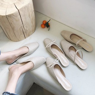 (ORDER) Giày búp bê xục lười mũi vuông thắt nơ nhẹ nhàng Vintage Hàn Quốc điệu đà (MẪU MỚI 2020)