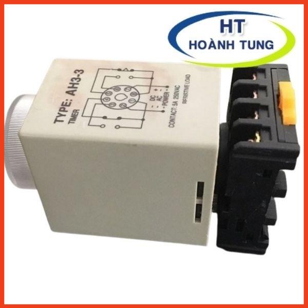 Timer cơ AH3-3 rơ le thời gian 8 chân tròn điện áp 220VAC tặng kèm chân đế PF083A