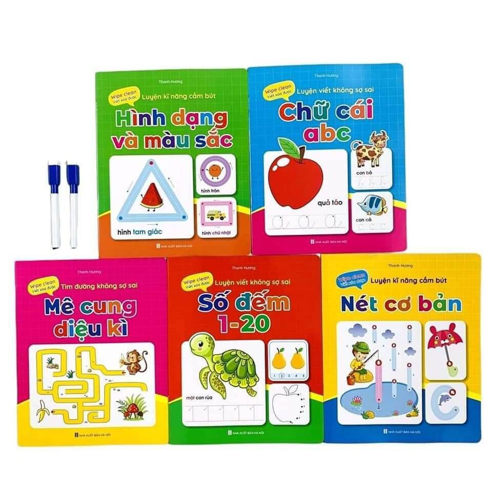 Sách Combo Vở Luyện Viết Xóa Được ( Bộ 5 Cuốn) - Tặng Kèm 2 Bút