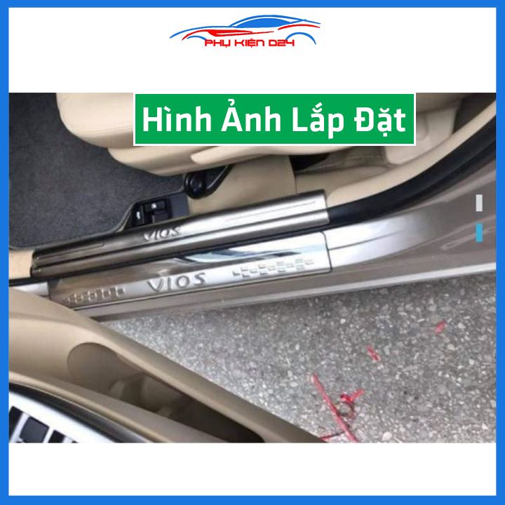 Bộ ốp bậc cửa trong ngoài nẹp bước chân Vios 2014-2015-2016-2017 Inox chống trầy trang trí xe