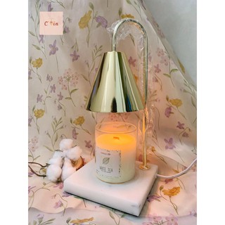 Đèn đốt nến thơm ĐẾ GỖ ĐẾ ĐÁ chóp trắng vàng đen - điều chỉnh độ sáng - Đốt nến BBW Yankee hiện đại, sang trọng lãng mạn