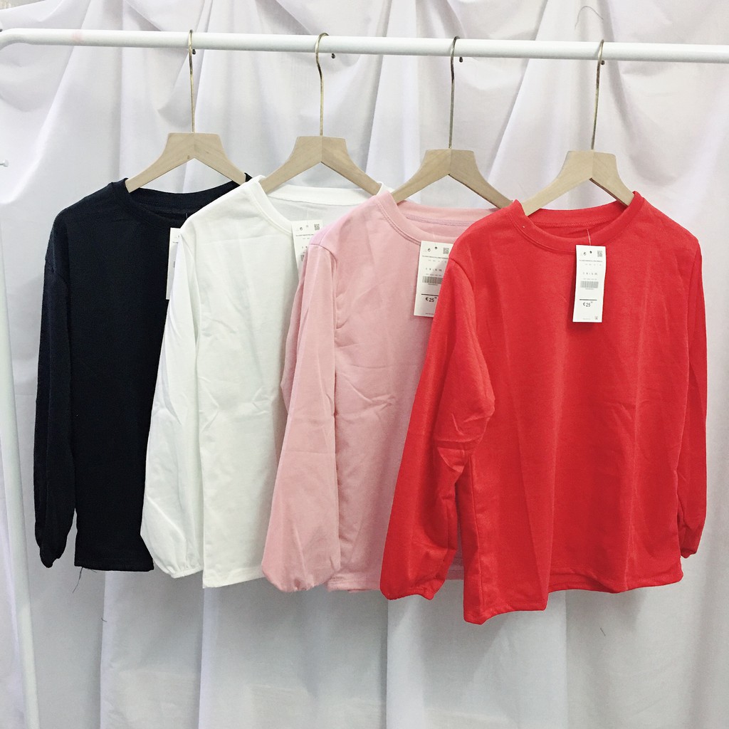 Áo thun nữ cổ tròn bo chun tay vải cotton da cá