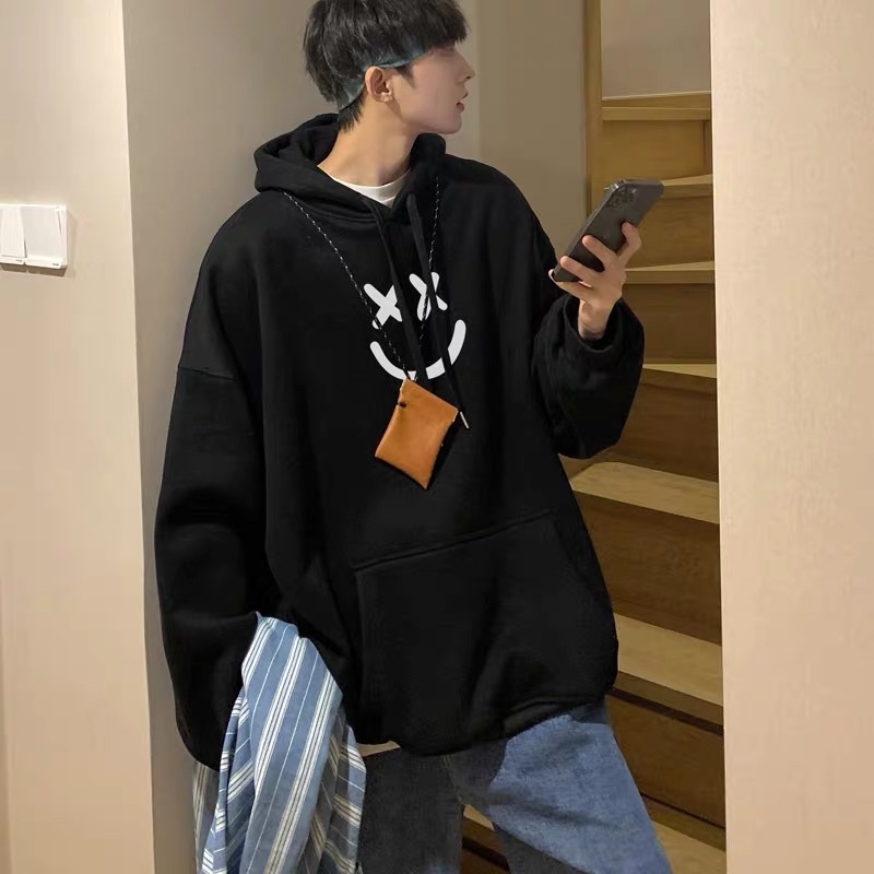 Áo Hoodie Unisex Nỉ Bông Tay Dài Túi Bụng Hoạ Tiết Mặt Cười(ODER 2 NGÀY)