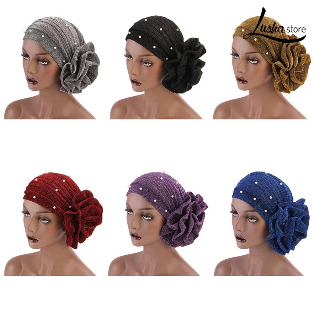 Lush Mũ Turban Vải Lụa Đính Hoa Và Ngọc Trai Phong Cách Ấn Độ