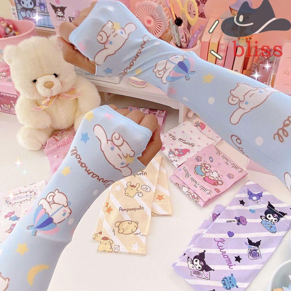 Găng Tay Chống Nắng Bằng Lụa Lạnh Mềm Mại In Họa Tiết Hoạt Hình Mèo Kuromi Kitty Cho Nữ