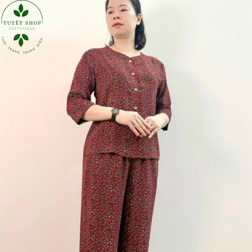 Bộ quần áo người già lua hoa dài tay thu đông trung niên,