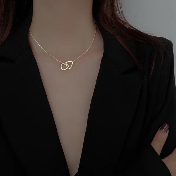 Dây Chuyền Mặt Trái Tim Đôi Thiết Kế Đơn Giản Dễ Phối Đồ