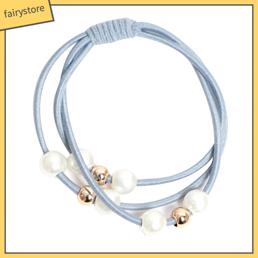 Dây thun cột tóc đính ngọc trai nhân tạo phong cách nữ tính