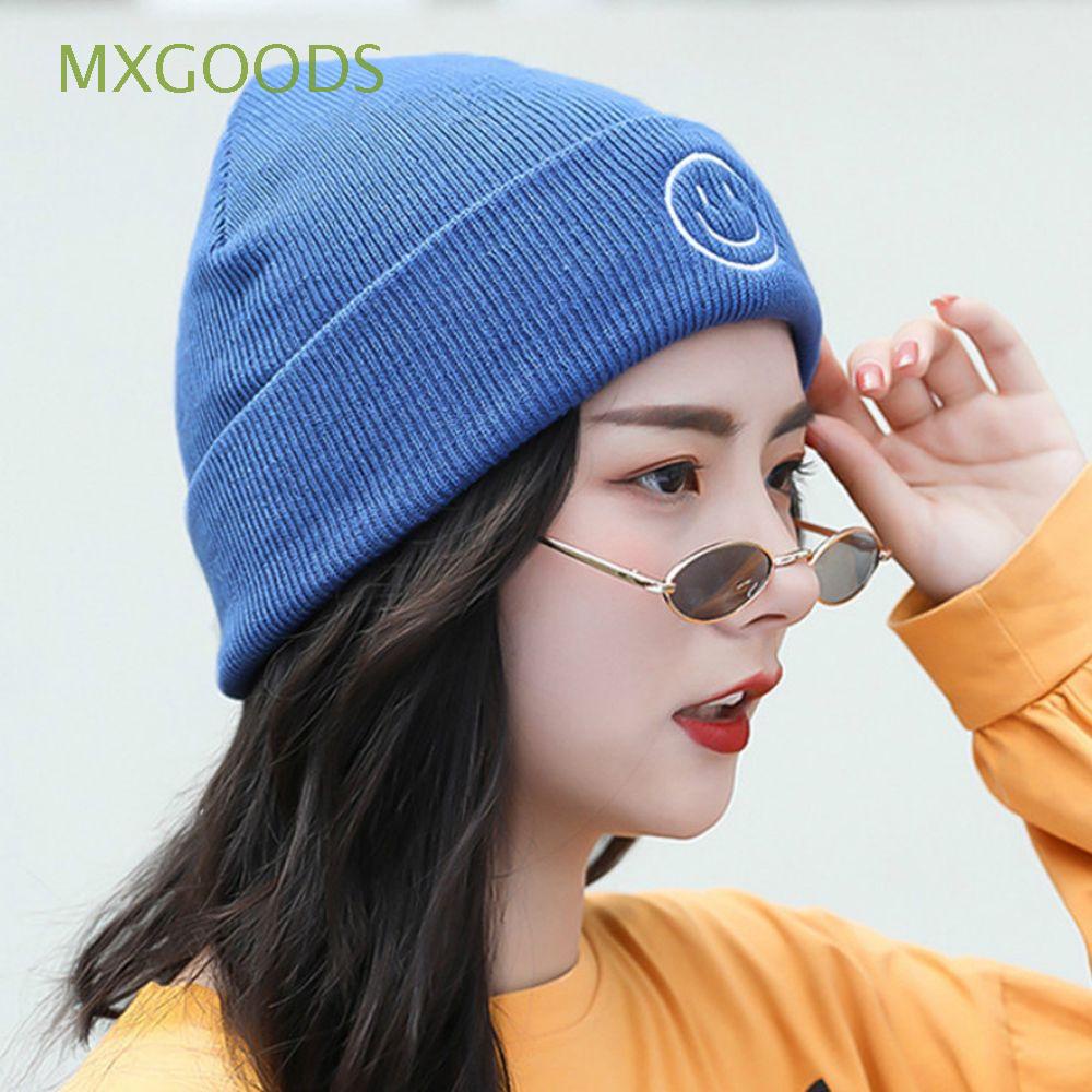 Mũ len dệt kim hình mặt cười nhiều màu sắc phong cách đường phố Hàn Quốc thời trang mùa đông cho nữ
