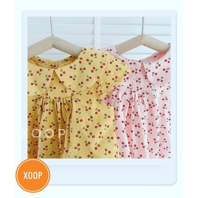 Váy thô kara cổ sen hoa đỏ 2 màu bé gái (8-18kg)