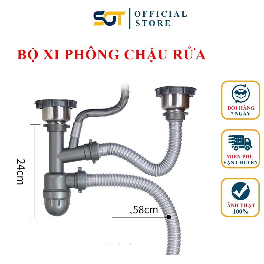 Bộ xả chậu rửa chén, xi phông chậu rửa bầu inox