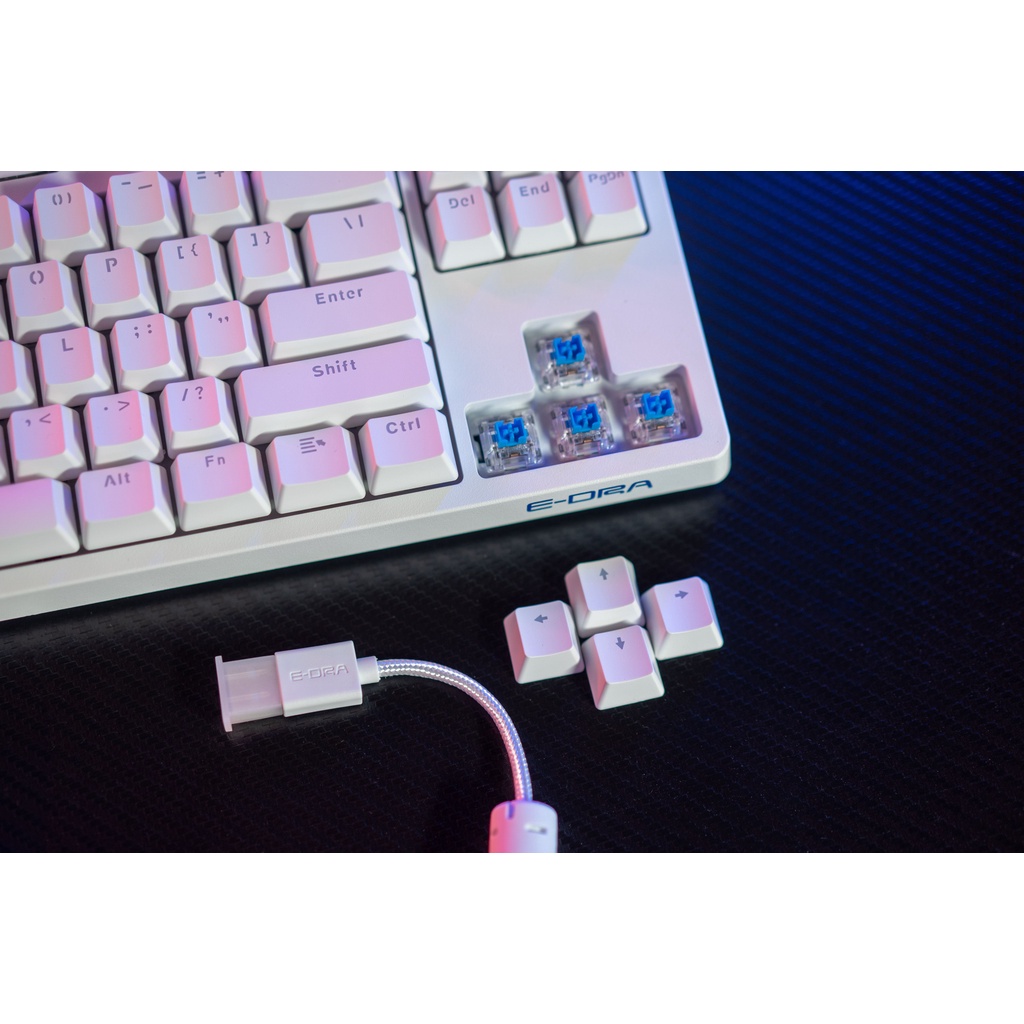 Bàn phím cơ E-Dra EK3104 Trắng White Ice/ Led xanh version 2021  CHÍNH HÃNG BẢO HÀNH 24 THÁNG