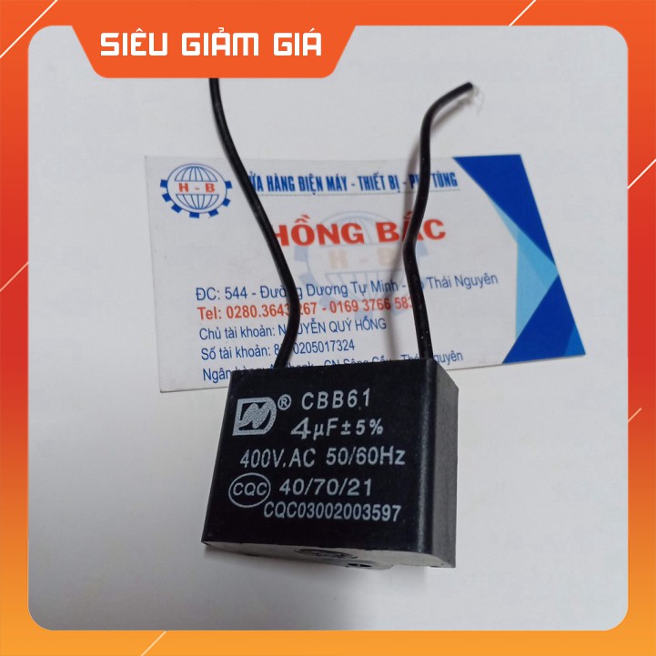 01 Tụ điện 4 MF vuông dùng cho quạt và thiết bị điện khác