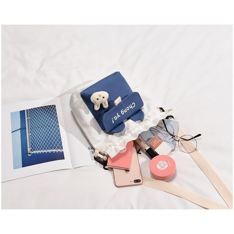 [Mã WAMT2405 giảm 10k đơn 0k] Túi đeo chéo nữ CHONGYA vải canvas dây rút lạ mắt cực xinh đi học đi chơi đều đẹp | BigBuy360 - bigbuy360.vn