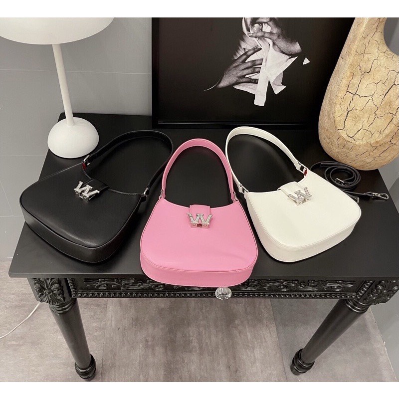 Túi xách nữ mini kẹp nách chữ W chất da siêu bền đẹp, túi cầm tay dáng bầu đính đá sang chảnh đi chơi đi tiệc phù hợp