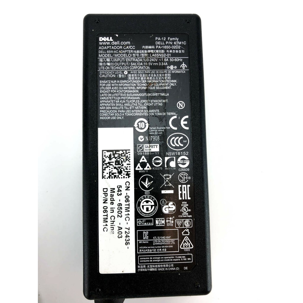 Sạc Laptop Dell 19.5V – 3.34A – 65W chân kim to TỐT (Adapter Dell 3,34a ZIN)